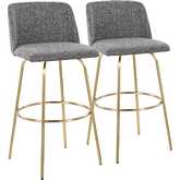 Toriano 30" Swivel Bar Stool in Grey Noise Fabric & Gold with Round Footrest (Set of 2)